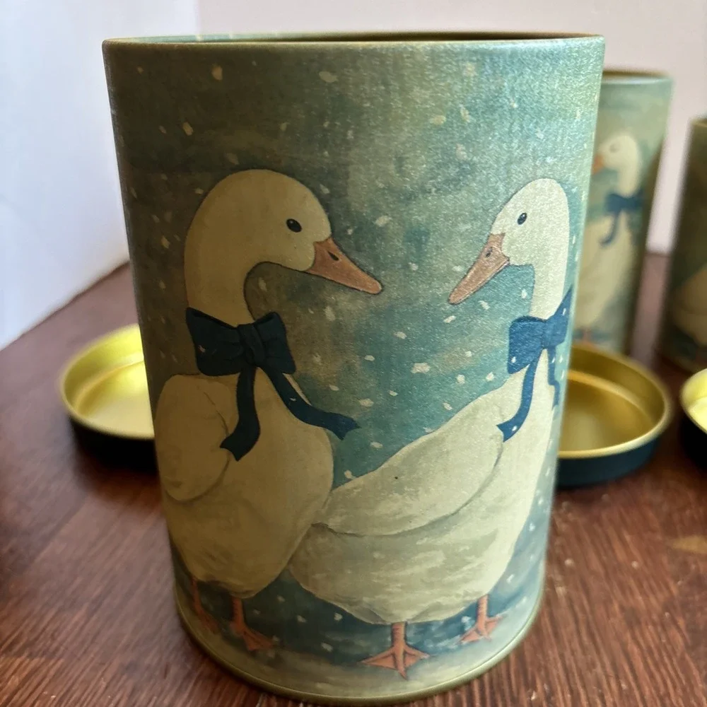 Vintage‎ Blue Bow Nesting Goose Canisters Tins 80s Country Farmhouse